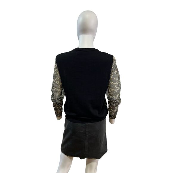 Tory Burch Black Gold Shimmer Sheer Sleeve Pullover Sweater Size M - Picture 3 of 5